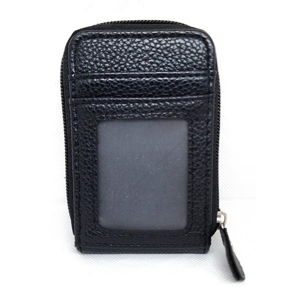 Black Mini Credit Card Case - Multi Card Slot Card Holder Wallet with ID Window - Picture 1 of 14